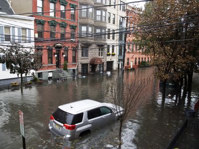 Flooded streets in Hoboken, New Jersey after Hurricane Sandy