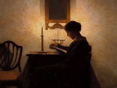 Woman Reading by Candlelight (1908). Peter Ilsted (Danish, 1861-1933)