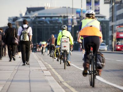 Commuters on foot and cycling