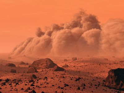 illustration of a vast dust storm on Mars