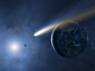 An illustration of an asteroid passing close to Earth