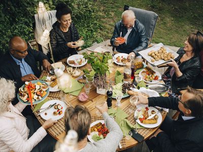 family eating outdoors