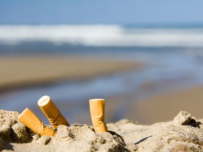 Cigarette butts on beach