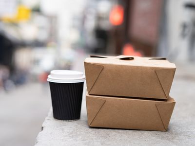 Takeaway food and hot coffee. 