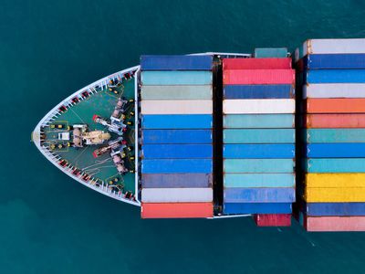 Aerial View Of Container Ship Sailing In Sea