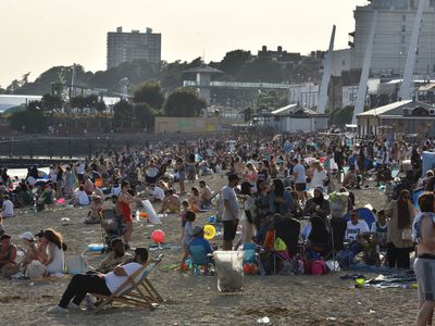 Crowds on the beach in UK