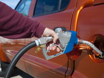 Filling pickup truck at gas station