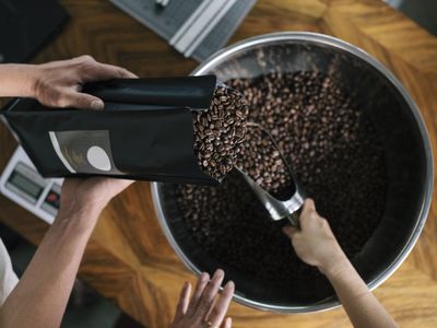 coffee beans being measured out