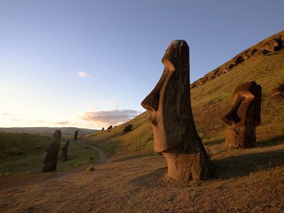 Indigenous monolithic statues on Easter Island, Chile