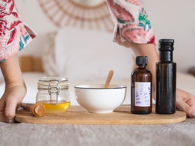 honey, lavender oil and other ingredients to make a honey hair mask