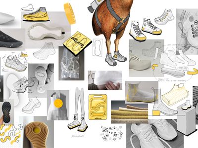 A designer's mood board featuring sketches of shoesAll