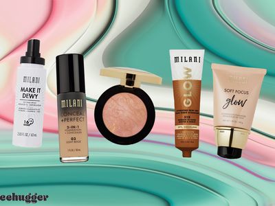 Milani makeup products, from left: Make It Dewy setting spray; Milani Conceal+Perfect 2-in-1 Foundation and Concealer; bronzer; Glow skin tint; Soft Focus Glow Complexion Enhancer