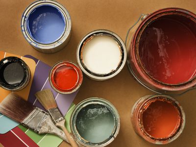 Paint Cans for Home Decorating and Improvement, Brushes, Color Swatches