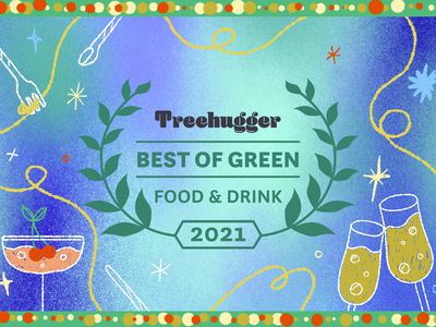 Colorful illustration of Best of Green awards seal for food and drink