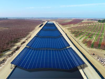 solar panels covering canal in California