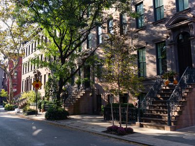 Street with Beautiful Brownstone Homes in Greenwich Village of New York City