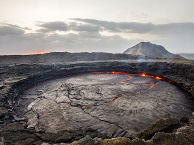 The active Erta Ale volcano in Ethiopia at sunrise