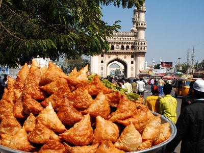 a tray of samosas in India