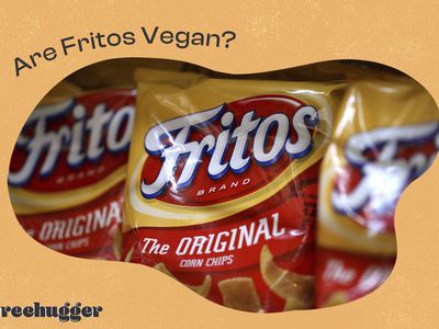 Bags of Fritos on shelf. Text: Are Fritos Vegan? Treehugger