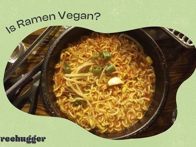 "Is Ramen Vegan" text above bowl of ramen.