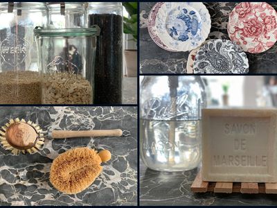 collage of zero waste kitchen items